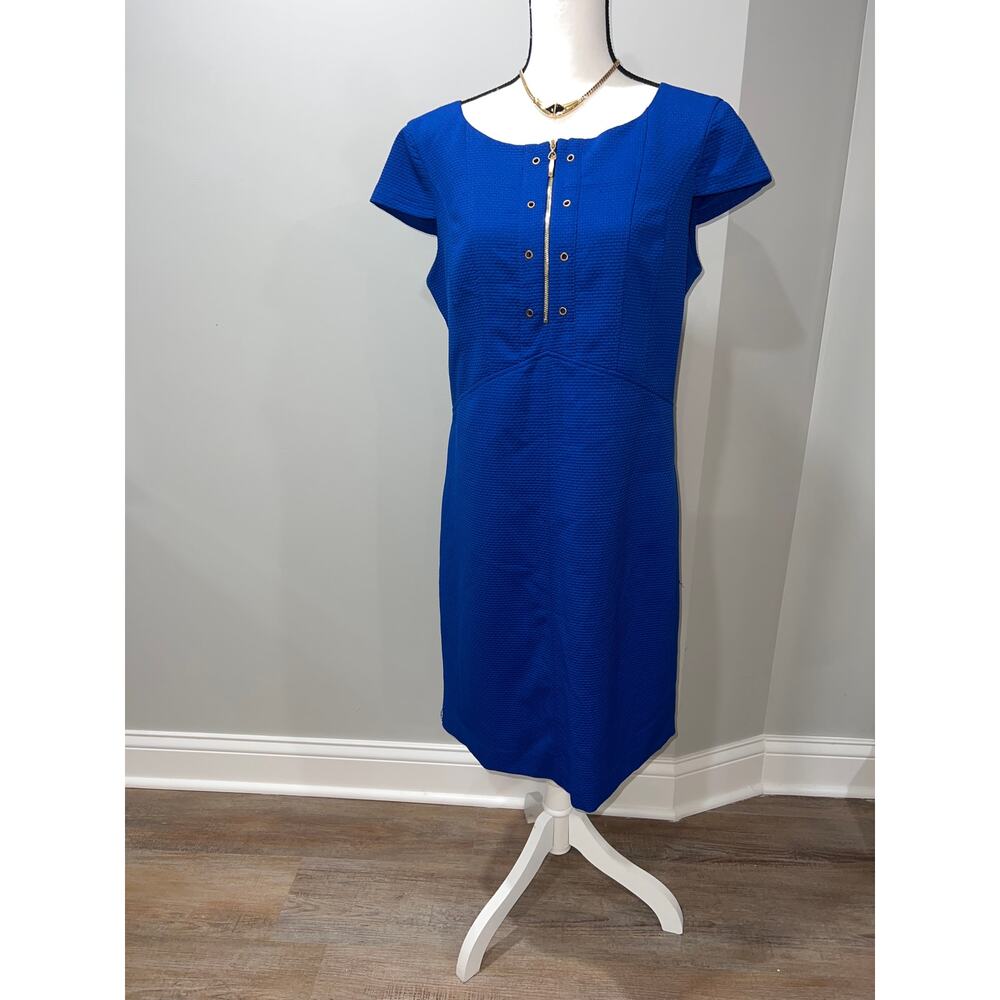 Ellen Tracy Royal Blue Textured Cap Sleeve Shift Dress Size 12 – Chic & Elegant